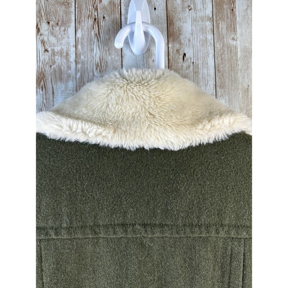 American Eagle‎ Womens Moto Jacket Sz Small Dark Moss Green Wool Blend Faux Fur - Picture 8 of 12